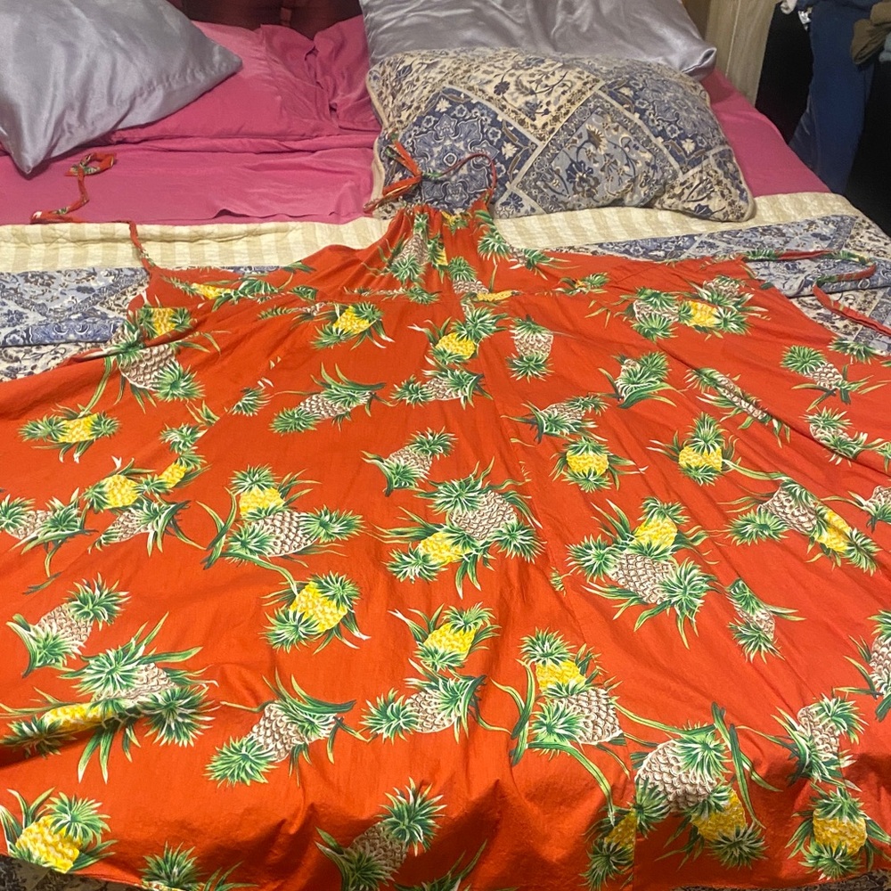 Orange Floral Hilo Hattie Maxi Halter wrap dress and short sleeve shirt set - Picture 4 of 7